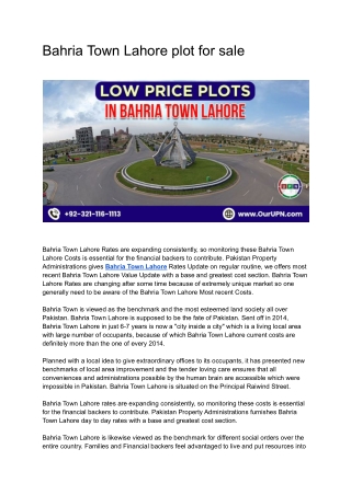 Bahria Town Lahore plot for sale