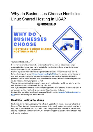 Why do Businesses Choose Hostbillo’s Linux Shared Hosting in USA?