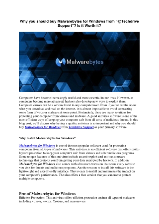 Why you should buy Malwarebytes for Windows from “@Techdrive Support”?