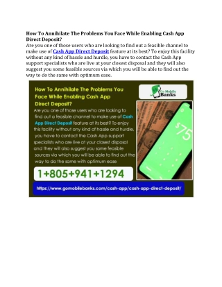 How To Annihilate The Problems You Face While Enabling Cash App Direct Deposit