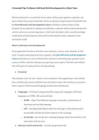 3 Essential Tips To Master Full Stack Web Development In A Short Time