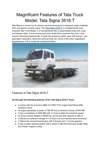 Magnificent Features of Tata Truck Model_ Tata Signa 3518.T