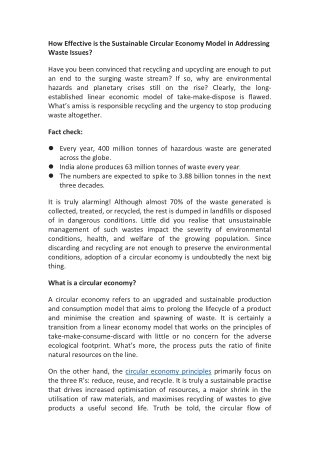 How Effective is the Sustainable Circular Economy Model in Addressing