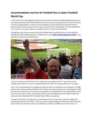 Accommodation worries for football fans in Qatar Football World Cup