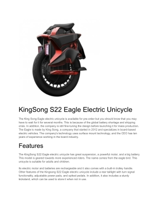 KingSong S22 Eagle Electric Unicycle