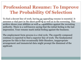 Professional Resume: To Improve The Probability Of Selection