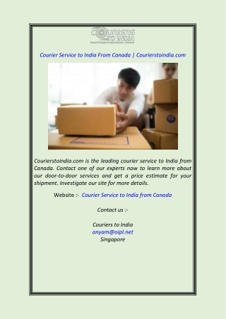 Courier Service to India From Canada Courierstoindia.com