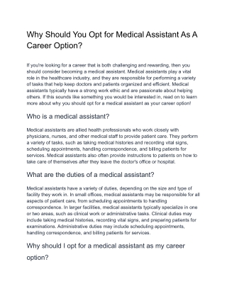 Why Should You Opt for Medical Assistant As A Career Option