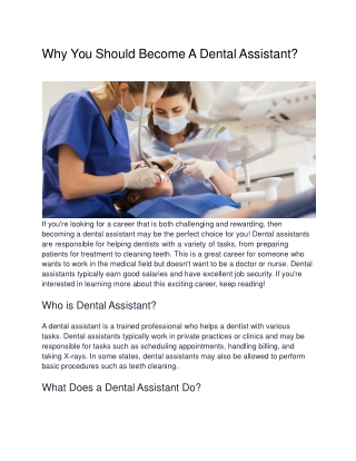 Why You Should Become A Dental Assistant?