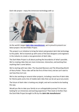Dark ride project - enjoy the immersive technology with us
