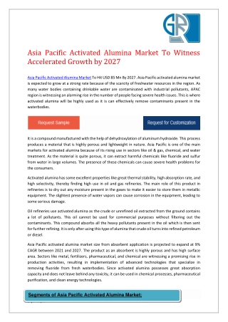 Asia Pacific Activated Alumina Market Revenue To Show Tremendous Growth Till 202