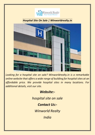 Hospital Site On Sale  Winworldrealty.in