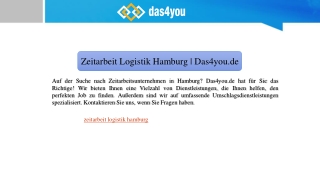 Zeitarbeit Logistik Hamburg | Das4you.de