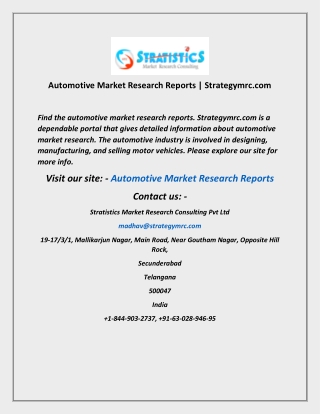 Automotive Market Research Reports  Strategymrc com