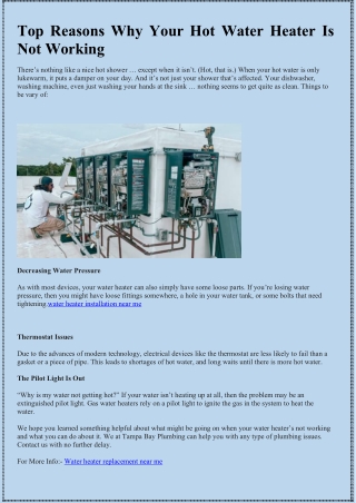 Top Reasons Why Your Hot Water Heater Is Not Working