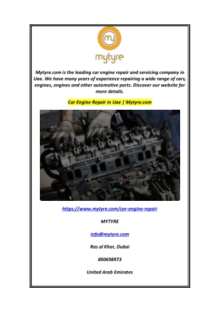 Car Engine Repair in Uae  Mytyre.com