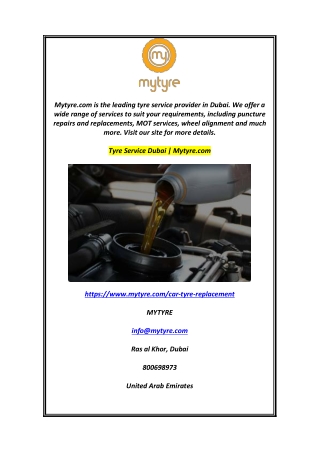 Tyre Service Dubai  Mytyre.com
