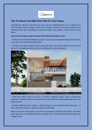 Tips To Choose The Right Floor Plan For Your House