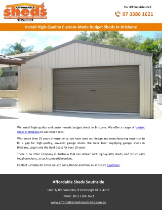 Install High-Quality Custom-Made Budget Sheds In Brisbane