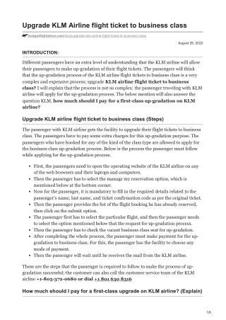 Upgrade KLM Airline flight ticket to business class