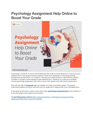 Psychology Assignment Help Online to Boost Your Grade