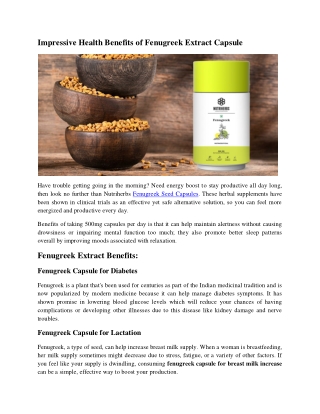 Impressive Health Benefits of Fenugreek Extract Capsule