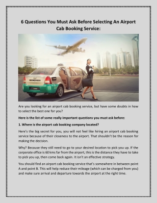6 Questions You Must Ask Before Selecting An Airport Cab Booking Service