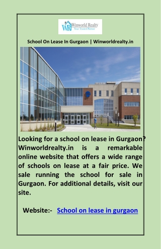 School On Lease In Gurgaon | Winworldrealty.in