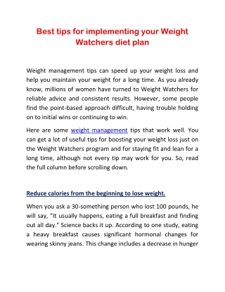 Best tips for implementing your Weight Watchers diet plan