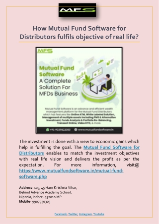 How Mutual Fund Software for Distributors fulfils objective of real life