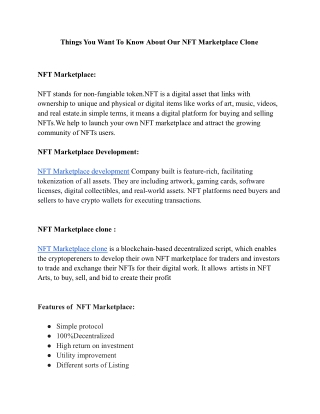 Things You Want To Know About Our NFT Marketplace Clone