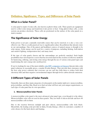 Definition, Significance, Types, and Differences of Solar Panels