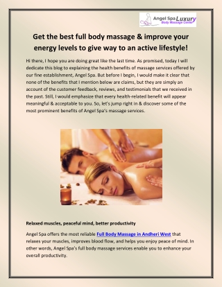 Full Body Massage in Andheri West