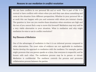 Reasons to use mediation in conflict resolution