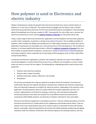 How polymer is used in Electronics and electric industry