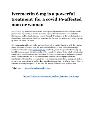 Ivermectin 6 mg is a powerful treatment  for a covid 19-affected man or woman