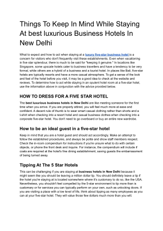 Things To Keep In Mind While Staying At best luxurious Business Hotels In New De