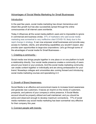 Advantages of Social Media Marketing for Small Businesses