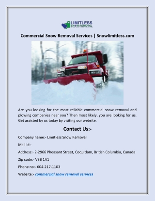 Commercial Snow Removal Services | Snowlimitless.com