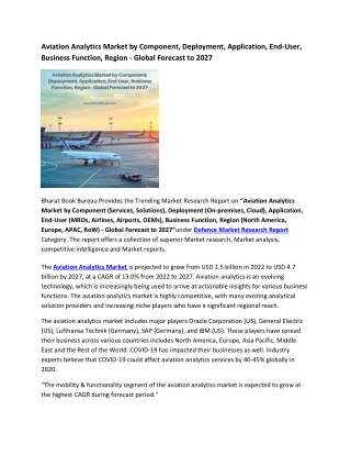 Global Aviation Analytics Market Research Report 2022-2027