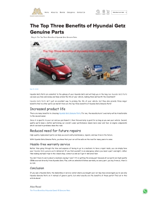 The Top Three Benefits of Hyundai Getz Genuine Parts
