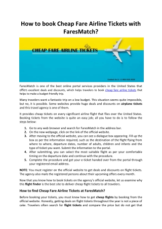 How to book cheap fare airline tickets with Faresmatch