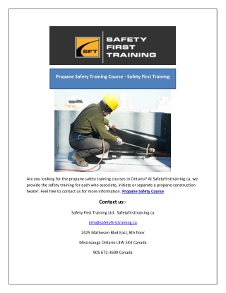 Propane Safety Training Course - Safety First Training