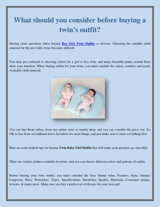 What should you consider before buying a twin's outfit?