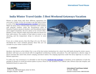 India Winter Travel Guide: 5 Best Weekend Getaways Vacation