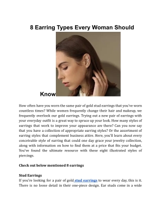 8 Earring Types Every Woman Should Know!