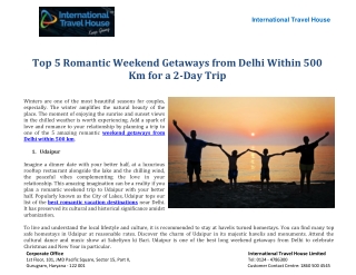 Top 5 Romantic Weekend Getaways from Delhi Within 500 Km for a 2-Day Trip