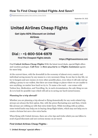 flightsassistance.com-How To Find Cheap United Flights And Save
