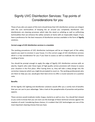 Signify UVC Disinfection Services Top points of Considerations for you