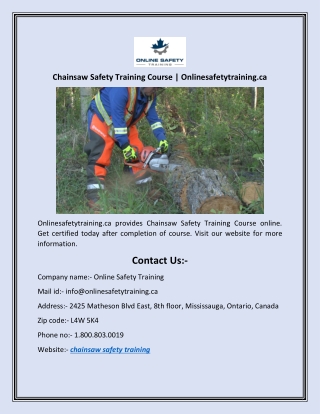 Chainsaw Safety Training Course | Onlinesafetytraining.ca